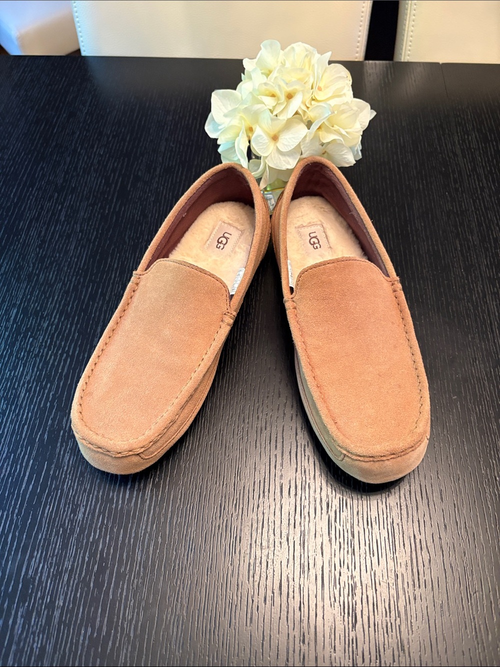 UGG Men’s Suede Slip-On Loafers in Chestnut Tan